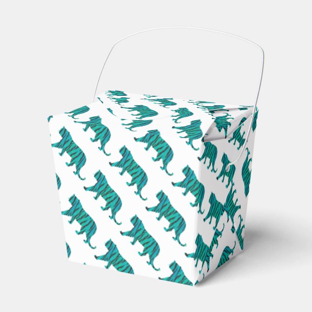 Tiger Black and Teal Silhouettes Favor Box (Front Side)