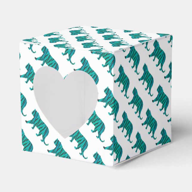 Tiger Black and Teal Silhouettes Favor Box (Front Side)