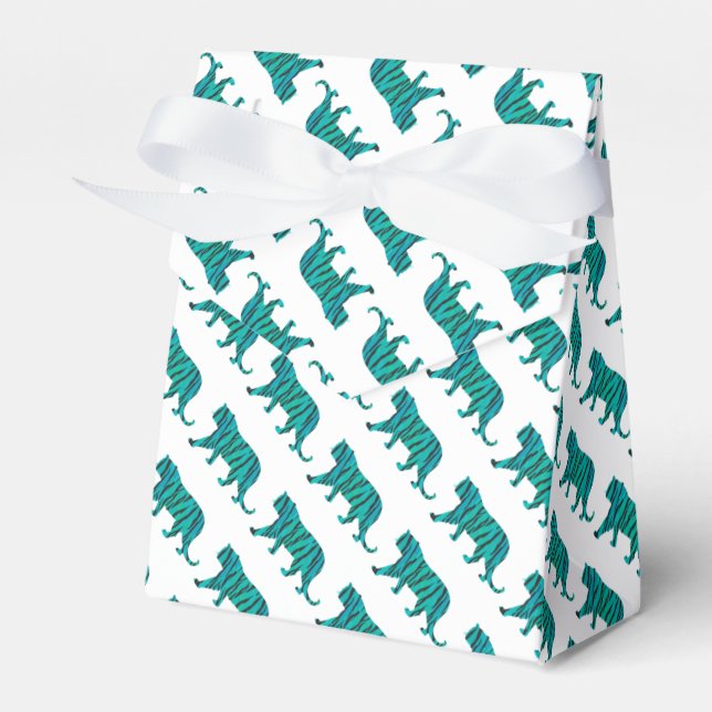 Tiger Black and Teal Silhouettes Favor Box (Front Side)