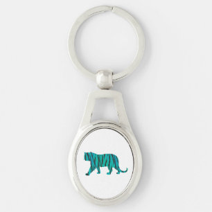 Tiger Black and Teal Silhouettes Keychain