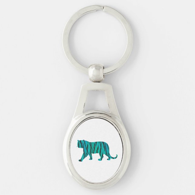 Tiger Black and Teal Silhouettes Keychain (Front)