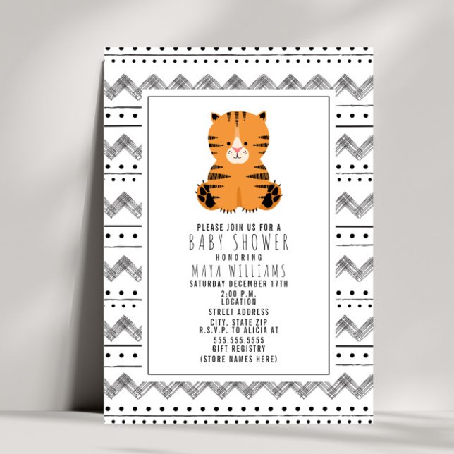 Tiger Black And White Pattern Baby Shower Invitation (Creator Uploaded)