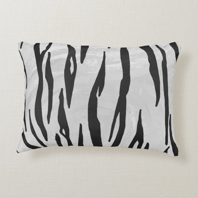 Tiger Black and White Print Accent Pillow (Back)