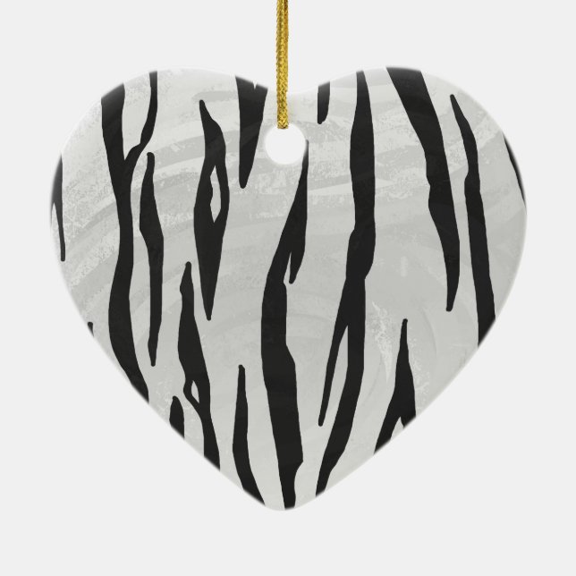 Tiger Black and White Print Ceramic Ornament (Back)