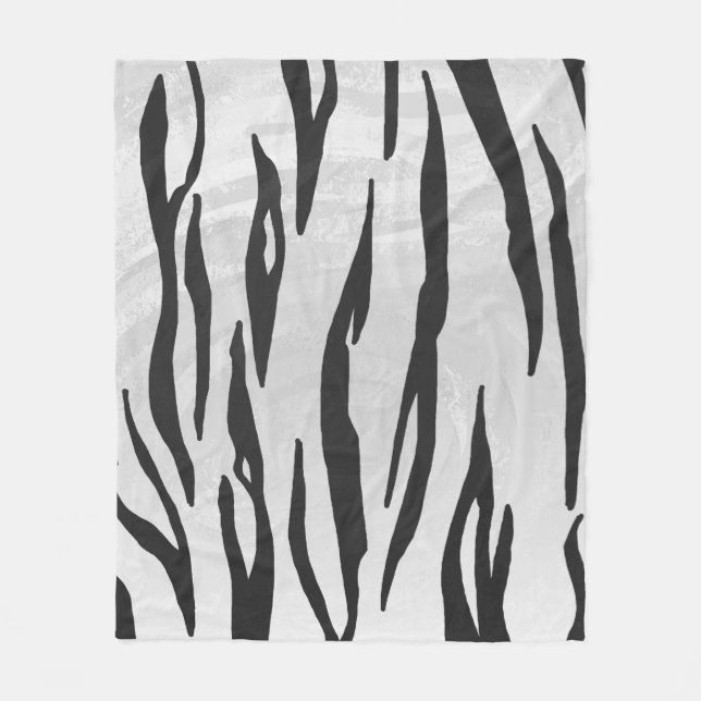 Tiger Black and White Print Fleece Blanket (Front)