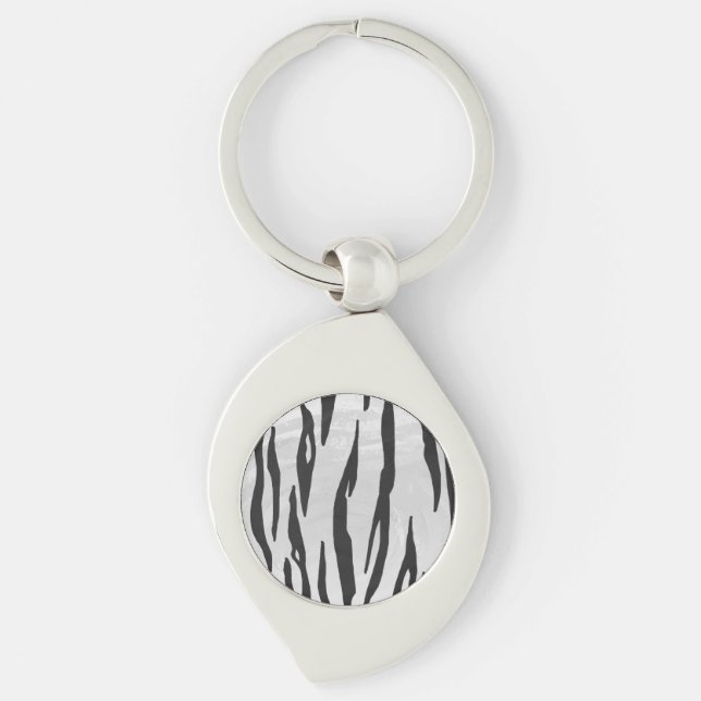Tiger Black and White Print Keychain (Front)