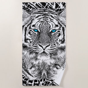 Tiger Blue Eyes Decor on a Beach Towel