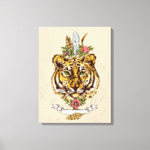 Tiger Boho Style Portrait Canvas Print