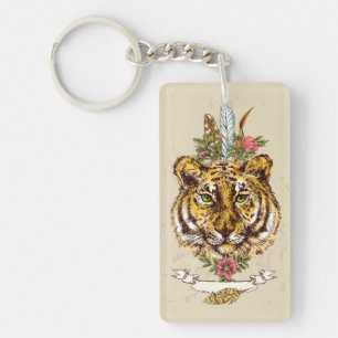 Tiger Boho Style Portrait Keychain
