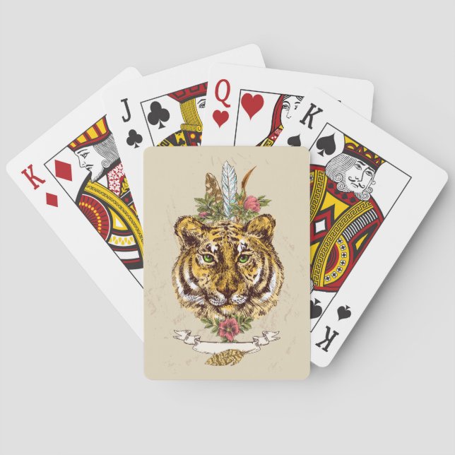 Tiger Boho Style Portrait Playing Cards (Back)