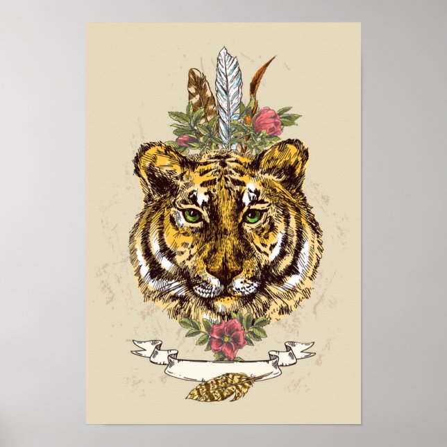 Tiger Boho Style Portrait Poster (Front)