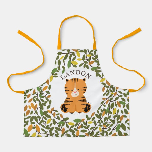 Tiger Botanical Greenery Kids Apron (Front)