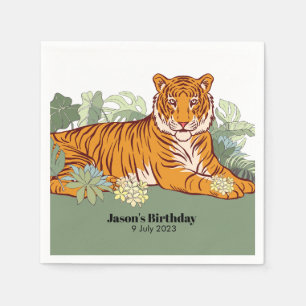 Tiger boy party, animal jungle napkin