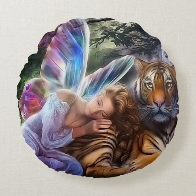 Tiger & butterfly round pillow (Front)