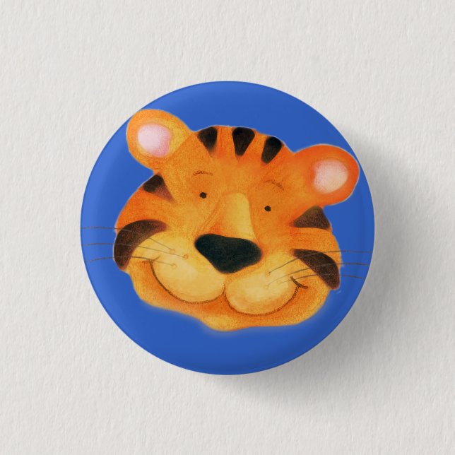 Tiger button - orange & blue (Front)