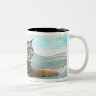 Tiger by river Two-Tone coffee mug