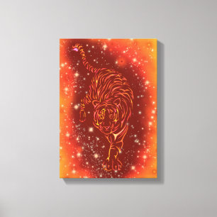 Tiger Canvas Print Running At Galaxy Starry Night