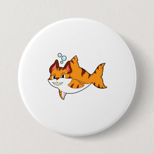 Tiger cat as Shark in Water.PNG 3 Inch Round Button
