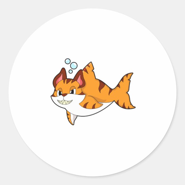 Tiger cat as Shark in Water.PNG Classic Round Sticker (Front)