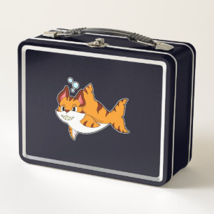 Tiger cat as Shark in Water.PNG Metal Lunch Box