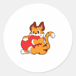 Tiger cat at Love with Heart.PNG Classic Round Sticker
