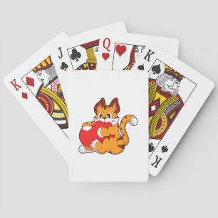 Tiger cat at Love with Heart.PNG Playing Cards