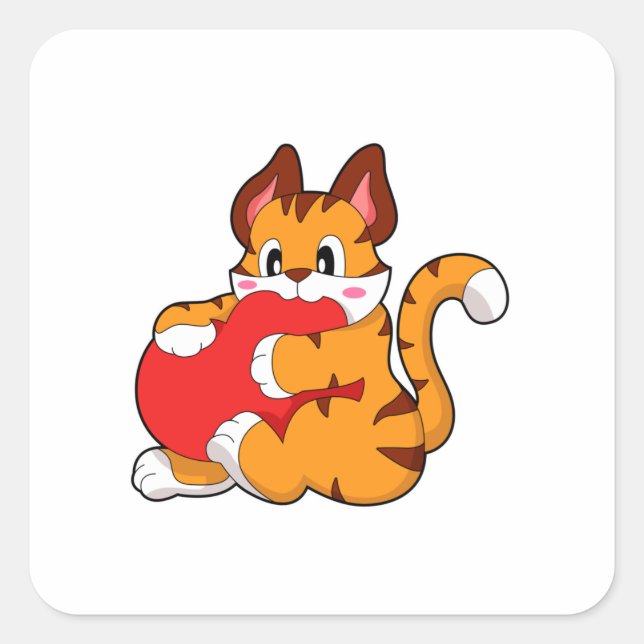 Tiger cat at Love with Heart.PNG Square Sticker (Front)