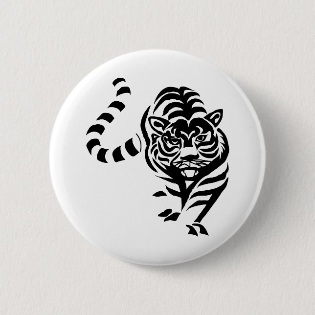 Tiger Cat Big Black White Stripes Prowl Walk 2 Inch Round Button (Front)