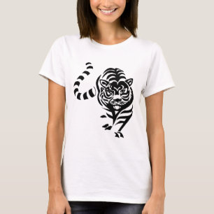 Tiger Cat Big Black White Stripes Prowl Walk T-Shirt