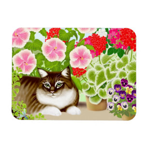 Tiger Cat in Patio Jungle Premium Magnet