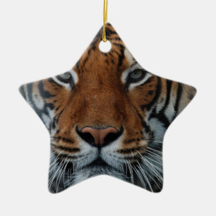 Tiger Cat Stripes Jungle Mist Animal Ceramic Ornament