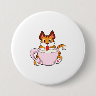 Tiger cat with Cup of Milk.PNG 3 Inch Round Button