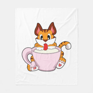 Tiger cat with Cup of Milk.PNG Fleece Blanket