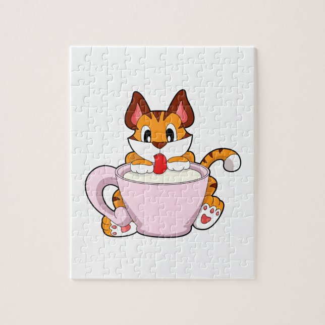 Tiger cat with Cup of Milk.PNG Jigsaw Puzzle (Vertical)