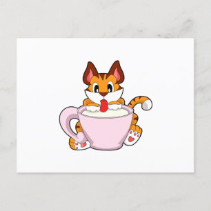 Tiger cat with Cup of Milk.PNG Postcard