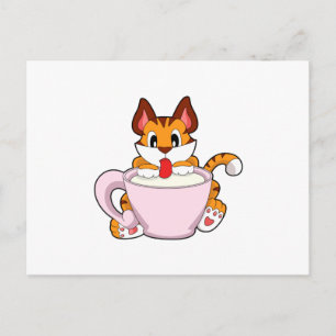 Tiger cat with Cup of Milk.PNG Postcard