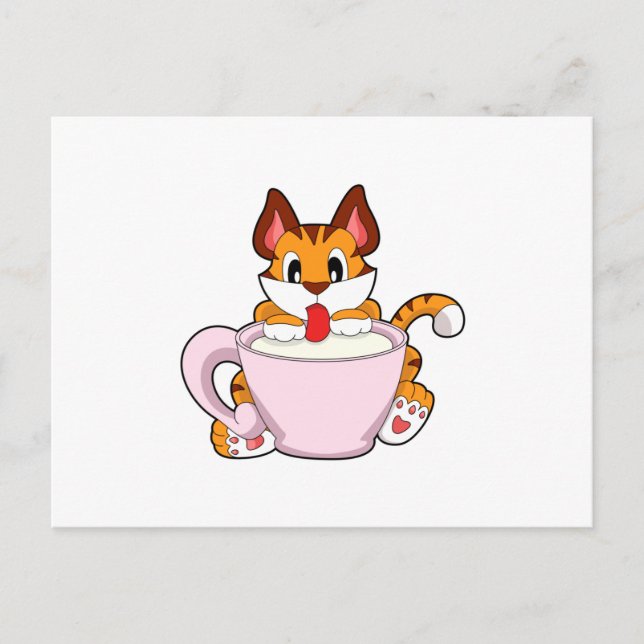 Tiger cat with Cup of Milk.PNG Postcard (Front)