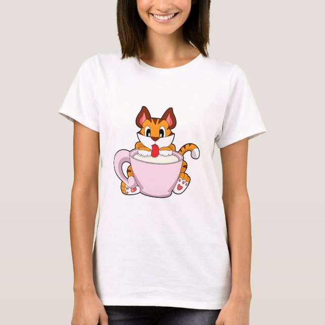 Tiger cat with Cup of Milk.PNG T-Shirt (Front)