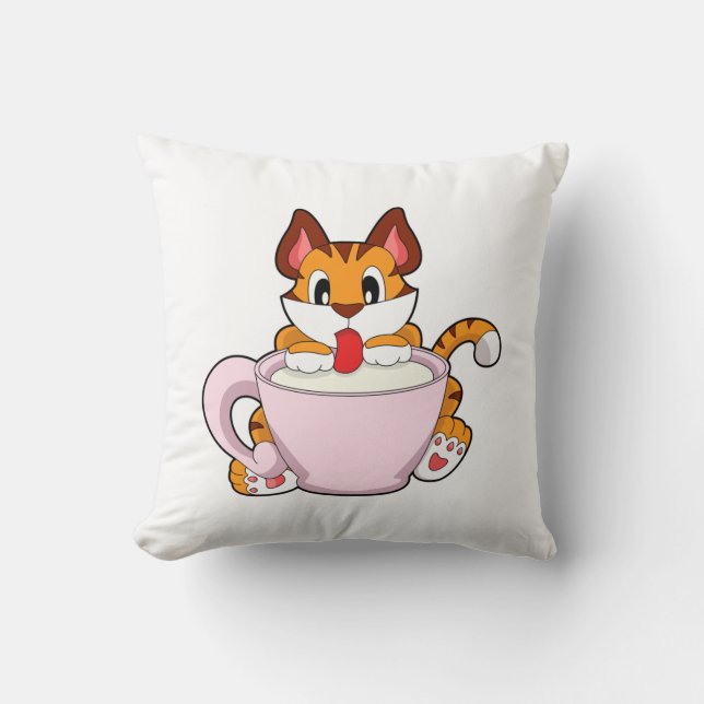 Tiger cat with Cup of Milk.PNG Throw Pillow (Front)