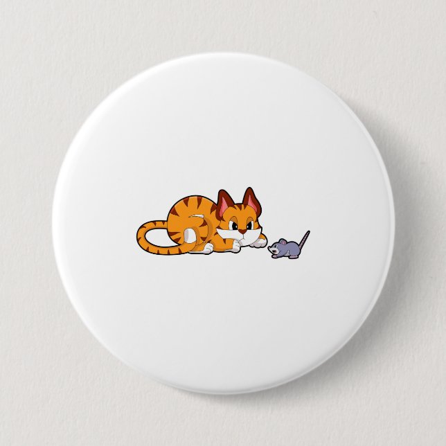 Tiger cat with Mouse 3 Inch Round Button (Front)