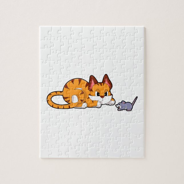 Tiger cat with Mouse Jigsaw Puzzle (Vertical)