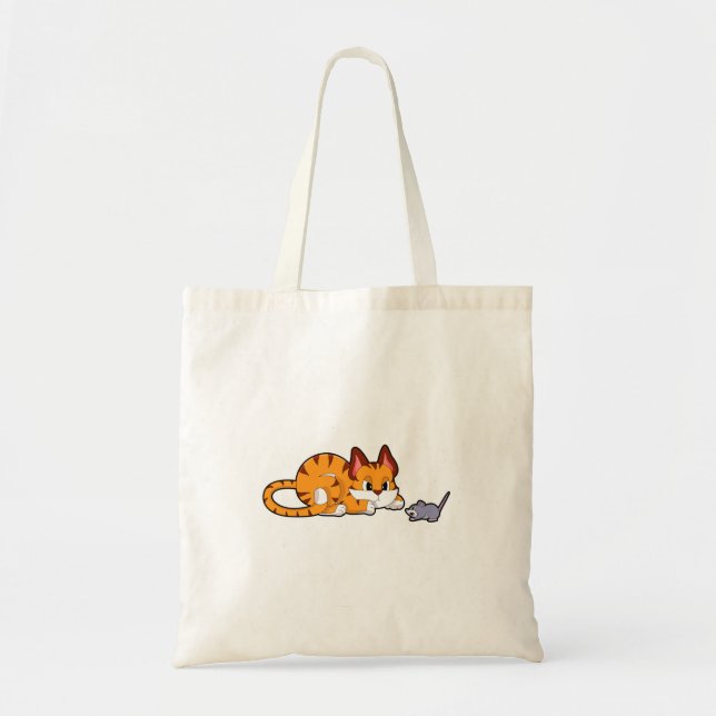 Tiger cat with Mouse Tote Bag (Front)