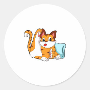 Tiger cat with Pillow Classic Round Sticker