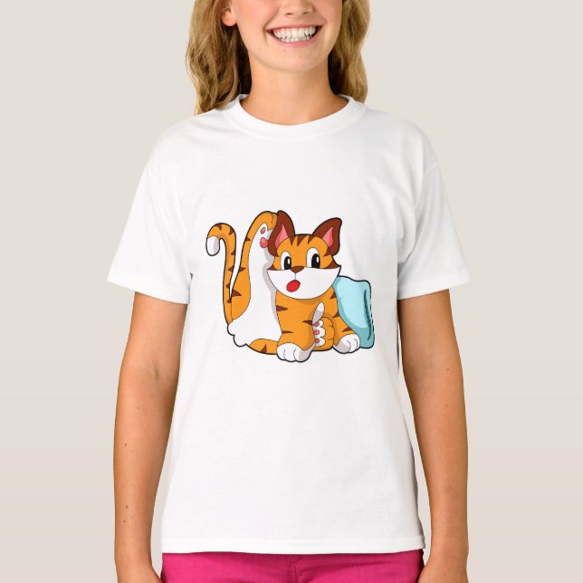 Tiger cat with Pillow T-Shirt (Front)
