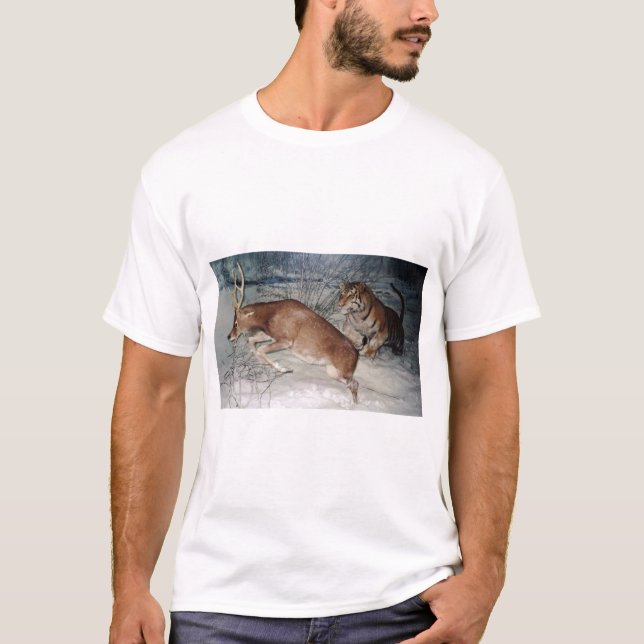 Tiger chases deer t-shirt (Front)