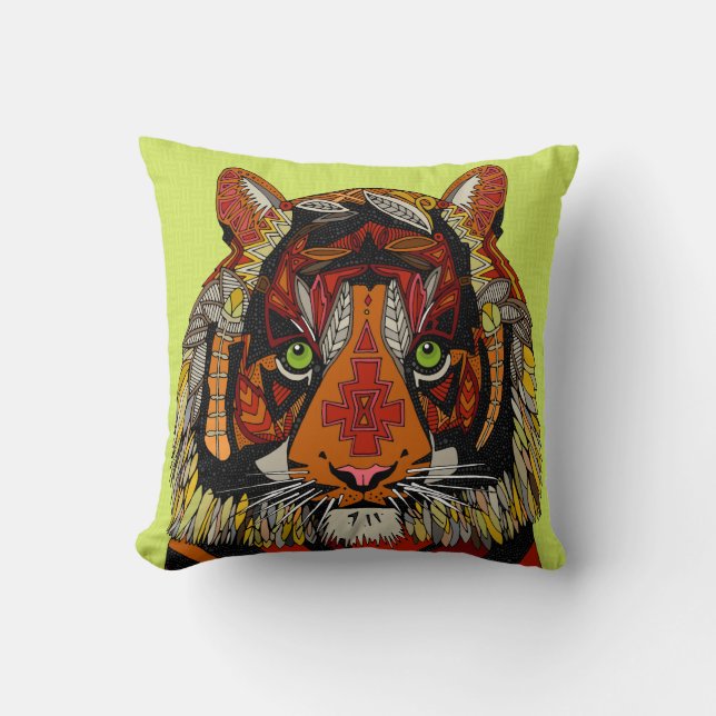 tiger chief chartreuse throw pillow (Front)