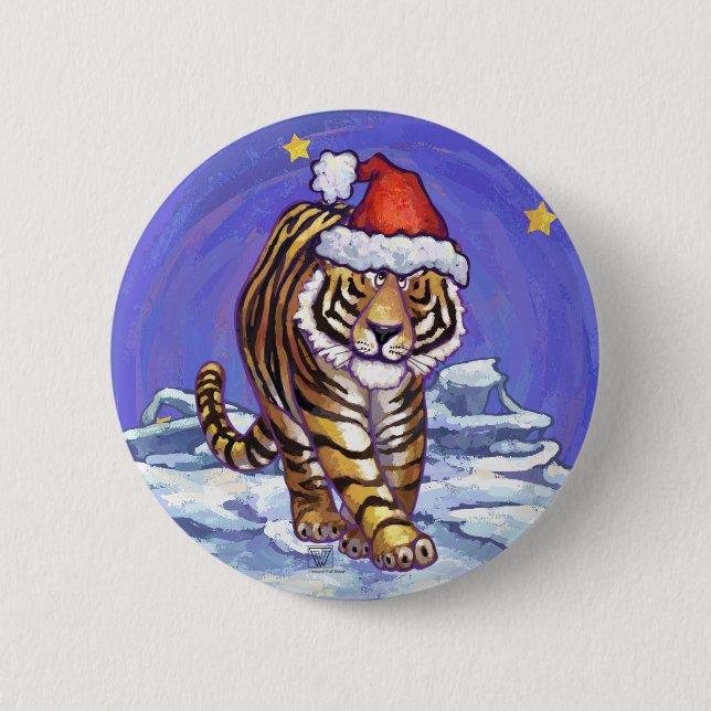 Tiger Christmas 2 Inch Round Button (Front)