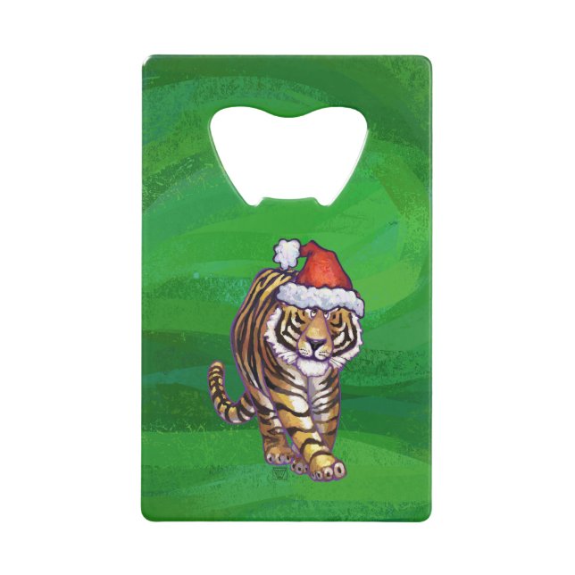 Tiger Christmas On Green Wallet Bottle Opener (Front)