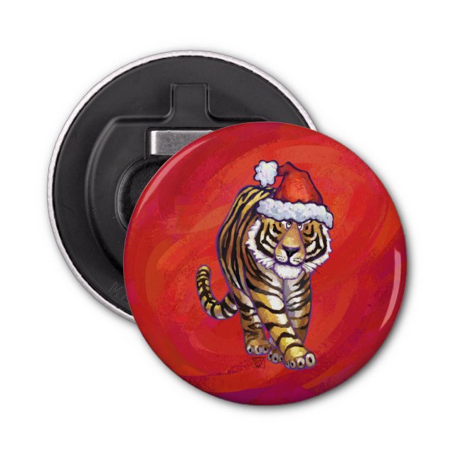 Tiger Christmas on Red Bottle Opener (Front)