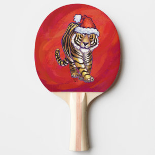 Tiger Christmas on Red Ping Pong Paddle